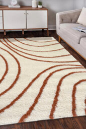 Melrose Shaggy Iso Ivory Patterned Orange Wave Lines Indoor Medium Area Rug 120/170Cm - thumbnail 1