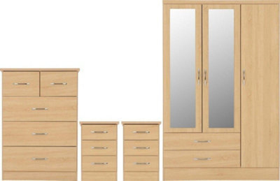 Seconique Nevada 3 Door 2 Drawer Mirrored Wardrobe Set Sonoma Oak 2 Man Del. - image 1