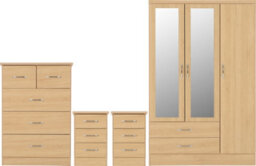 Seconique Nevada 3 Door 2 Drawer Mirrored Wardrobe Set Sonoma Oak 2 Man Del. - thumbnail 2