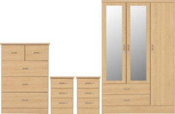 Seconique Nevada 3 Door 2 Drawer Mirrored Wardrobe Set Sonoma Oak 2 Man Del. - thumbnail 1