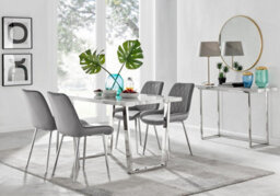 Furniturebox Uk Kylo White Marble Effect Dining Table & 4 Grey Pesaro Silver Chairs