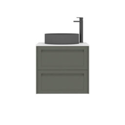 Royal Bathrooms Royal Bathroom Elmore 600mm Matt Green Wall Mounted Bathroom Vanity Unit 2 Drawer Plain White Worktop With Art Round Basin - thumbnail 7