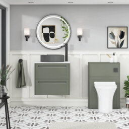 Royal Bathrooms Royal Bathroom Elmore 600mm Matt Green Wall Mounted Bathroom Vanity Unit 2 Drawer Plain White Worktop With Art Round Basin - thumbnail 5