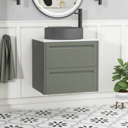Royal Bathrooms Royal Bathroom Elmore 600mm Matt Green Wall Mounted Bathroom Vanity Unit 2 Drawer Plain White Worktop With Art Round Basin - thumbnail 1