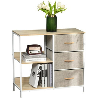 Beige Modern Chest Of Drawers Storage Dresser Cabinet With 3 Fabric Drawers - image 1