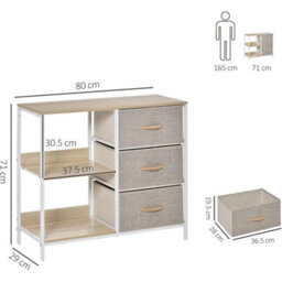 Beige Modern Chest Of Drawers Storage Dresser Cabinet With 3 Fabric Drawers - thumbnail 2