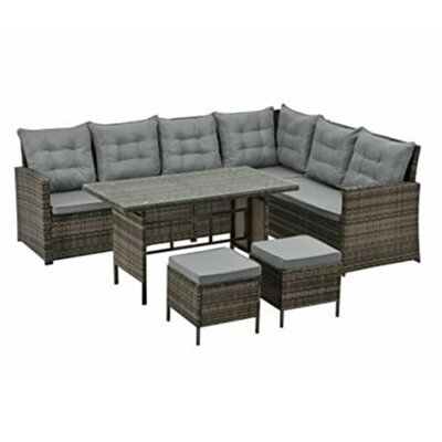 Evre Brown 8 Seater Garden Rattan Furniture Corner Dining Set Monroe Table Sofa Bench Stool Weather Cover - image 1