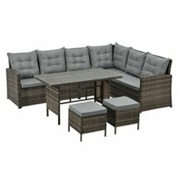 Evre Brown 8 Seater Garden Rattan Furniture Corner Dining Set Monroe Table Sofa Bench Stool Weather Cover