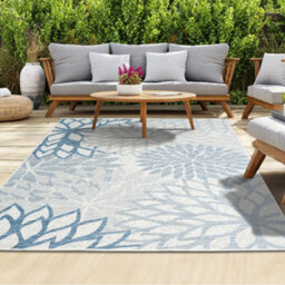 Homeart Outdoor Indoor Rug, Easy Clean, Uv Weather Resistant Rug For Patio, Gardenbellis Blue, Grey,80X150Cm