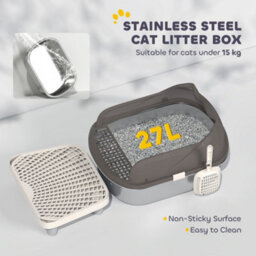 Pawhut Stainless Steel Litter Box, Cat Litter Tray W/ Lid, Pedal, Scoop - thumbnail 5