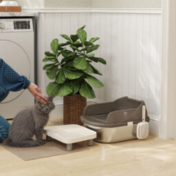 Pawhut Stainless Steel Litter Box, Cat Litter Tray W/ Lid, Pedal, Scoop - thumbnail 1