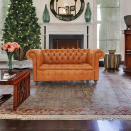 Chesterfield 2 Seater Buttoned Seat Sofa Old English Tan Real Leather In Classic Style - thumbnail 2