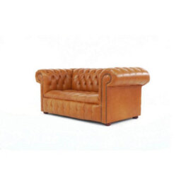 Chesterfield 2 Seater Buttoned Seat Sofa Old English Tan Real Leather In Classic Style - thumbnail 3