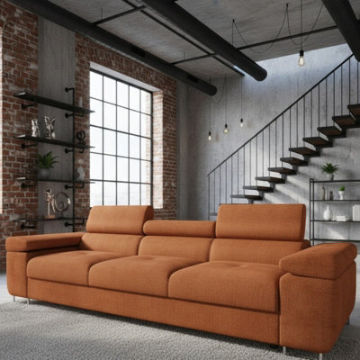 Torezio 3 Seater Sofa Bed With Adjustable Headrests And Dolphin Mechanism Orange - image 1