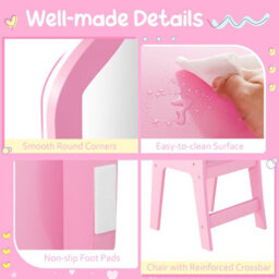 Costway 2-In-1 Kids Dressing Table & Chair Set Vanity Table Desk W/ Removable Mirrors - thumbnail 9