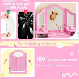 Costway 2-In-1 Kids Dressing Table & Chair Set Vanity Table Desk W/ Removable Mirrors - thumbnail 6