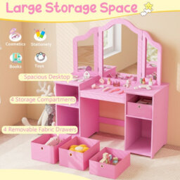 Costway 2-In-1 Kids Dressing Table & Chair Set Vanity Table Desk W/ Removable Mirrors - thumbnail 7
