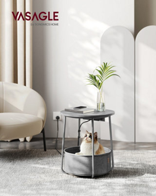 LEDREM Side Table With Charging Station, Round End Table With Power Outlets, Usb Ports, Fabric Basket,  Dove Grey And Slate Grey - image 1