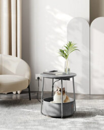 LEDREM Side Table With Charging Station, Round End Table With Power Outlets, Usb Ports, Fabric Basket,  Dove Grey And Slate Grey - thumbnail 4