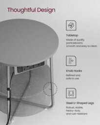 LEDREM Side Table With Charging Station, Round End Table With Power Outlets, Usb Ports, Fabric Basket,  Dove Grey And Slate Grey - thumbnail 9