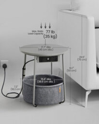 LEDREM Side Table With Charging Station, Round End Table With Power Outlets, Usb Ports, Fabric Basket,  Dove Grey And Slate Grey - thumbnail 8