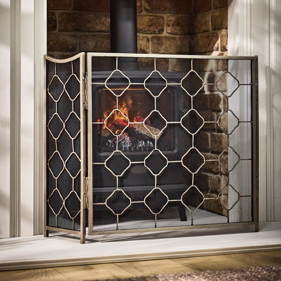 Dibor Vintage Style Pewter Marrakesh Footed Fireplace Guard Fire Screen Guard H63Cm X W106Cm - image 1