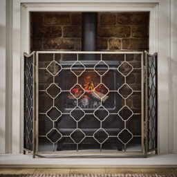 Dibor Vintage Style Pewter Marrakesh Footed Fireplace Guard Fire Screen Guard H63Cm X W106Cm - thumbnail 3