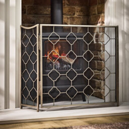 Dibor Vintage Style Pewter Marrakesh Footed Fireplace Guard Fire Screen Guard H63Cm X W106Cm - thumbnail 1