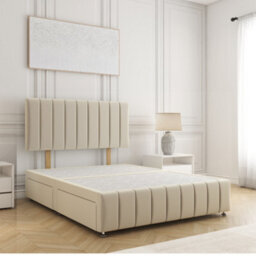 Bsspoke Sierra Divan Bed Cream Plush Velvet With 24Inch Headboard & Footboard 4 Drawers & No Mattress In 4Ft 4Ft6 5Ft 6Ft