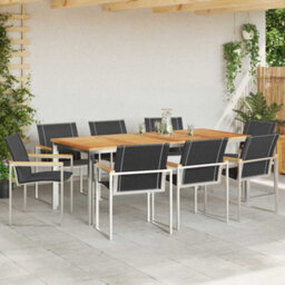 Berkfield Garden Dining Set 9 Pcs Solid Wood Acacia - thumbnail 4