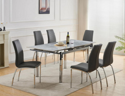 Furnizone UK Grande 6-Seater Sintered Stone Extending Dining Table And 6 Modalux Grey Faux Leather Chairs - image 1