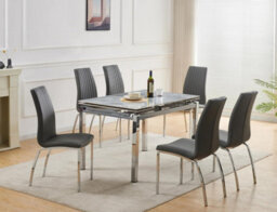 Furnizone UK Grande 6-Seater Sintered Stone Extending Dining Table And 6 Modalux Grey Faux Leather Chairs - thumbnail 2