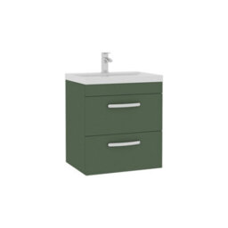 Royal Bathrooms Turin 500mm Wall Hung Vanity Unit Matt Green 2 Drawer Mid-Edge Basin - thumbnail 6