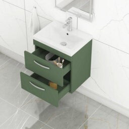 Royal Bathrooms Turin 500mm Wall Hung Vanity Unit Matt Green 2 Drawer Mid-Edge Basin - thumbnail 5