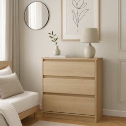 Impact Furniture Chest Of Drawers Storage Cabinet 3 Drawer Unit Handleless White Washed Light Oak Effect Scandi Mana - thumbnail 3