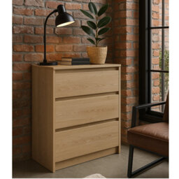 Impact Furniture Chest Of Drawers Storage Cabinet 3 Drawer Unit Handleless White Washed Light Oak Effect Scandi Mana - thumbnail 4