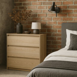 Impact Furniture Chest Of Drawers Storage Cabinet 3 Drawer Unit Handleless White Washed Light Oak Effect Scandi Mana - thumbnail 6