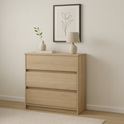 Impact Furniture Chest Of Drawers Storage Cabinet 3 Drawer Unit Handleless White Washed Light Oak Effect Scandi Mana - thumbnail 5