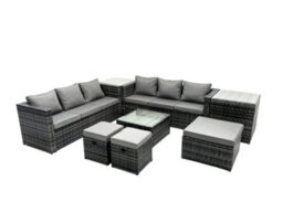 Fimous Outdoor Rattan Garden Furniture Set 9 Seater Patio Lounge Sofa Set With Square Coffee Table 2 Side Table 3 Footstools - thumbnail 1