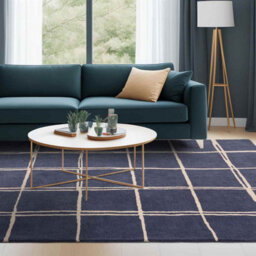 Blue Chequered Wool Modern Shaggy Handmade Rug For Living Room Bedroom & Dining Room-160Cm X 230Cm - thumbnail 1