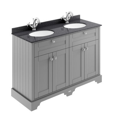 Hudson Reed Floor Standing Four Door Traditional Vanity Unit With Black Marble Double Basin In Storm Grey, 1220 X 470mm - image 1