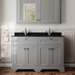 Hudson Reed Floor Standing Four Door Traditional Vanity Unit With Black Marble Double Basin In Storm Grey, 1220 X 470mm - thumbnail 2