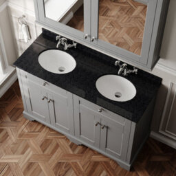 Hudson Reed Floor Standing Four Door Traditional Vanity Unit With Black Marble Double Basin In Storm Grey, 1220 X 470mm - thumbnail 3