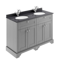 Hudson Reed Floor Standing Four Door Traditional Vanity Unit With Black Marble Double Basin In Storm Grey, 1220 X 470mm