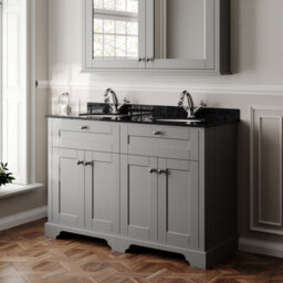 Hudson Reed Floor Standing Four Door Traditional Vanity Unit With Black Marble Double Basin In Storm Grey, 1220 X 470mm - thumbnail 4