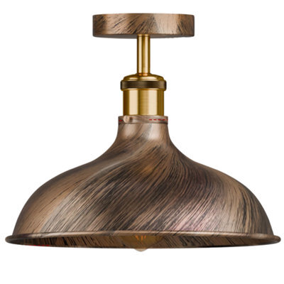 E27 Ceiling Light Semi Flush Mount Metal Indoor Lights Brushed Copper No Bulb - image 1