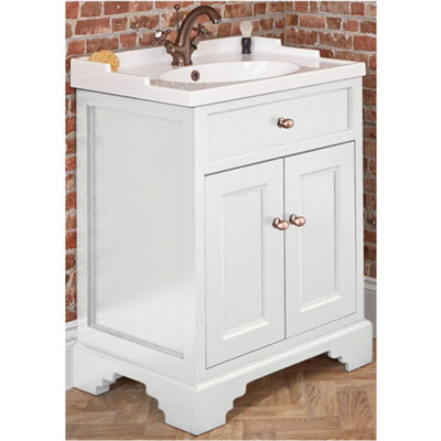 Homestylestore 630mm Antique White Bathroom Vanity Unit With Basin And Bronze Round Handles - image 1