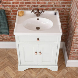 Homestylestore 630mm Antique White Bathroom Vanity Unit With Basin And Bronze Round Handles - thumbnail 2