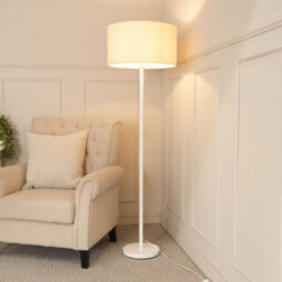 Valuelights Charles White Floor Lamp With Cream Shade And Bulb - thumbnail 1