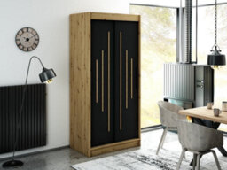 Arte Leto Y Contemporary 2 Sliding Door Wardrobe 5 Shelves 2 Rails Black Matt And Oak Effect (H)2000mm (W)1000mm (D)620mm - thumbnail 2